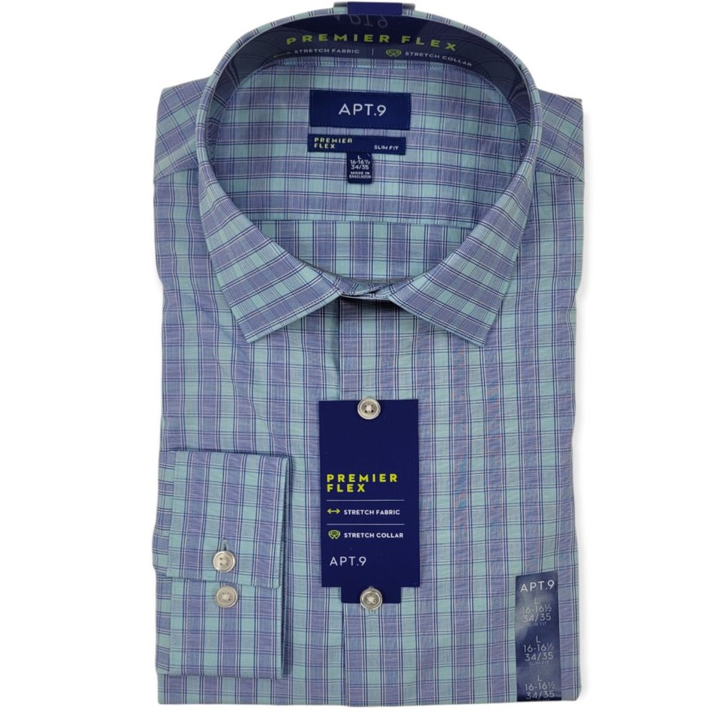 Mens APT 9 Premier Flex, Slim Fit, Stretch Fabric Collar, Size L 16-16.5 34/35